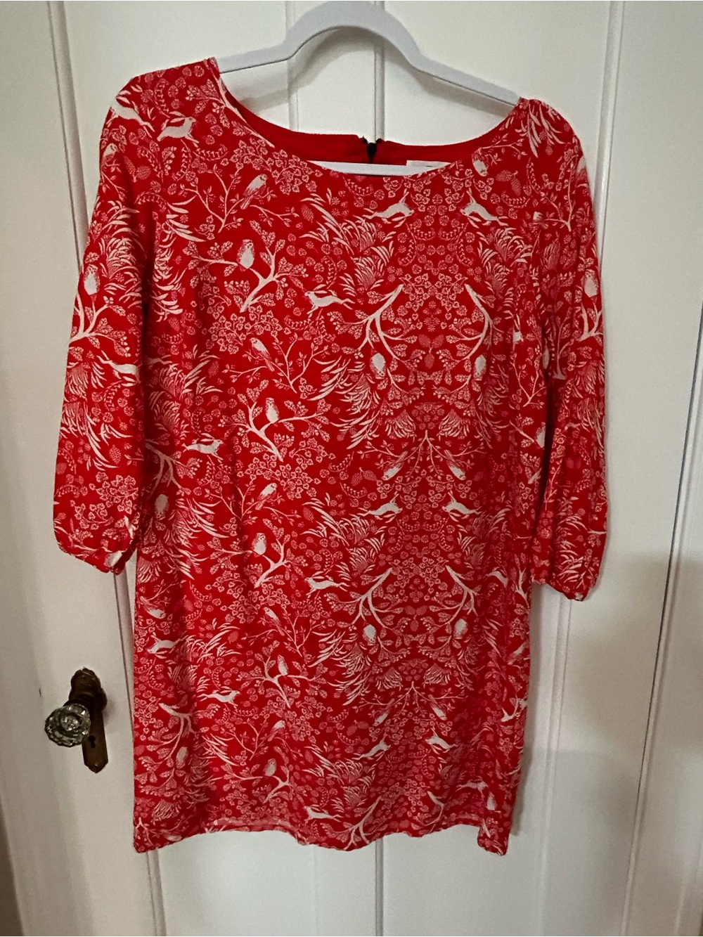 Red Floral Mini Dress with White Print